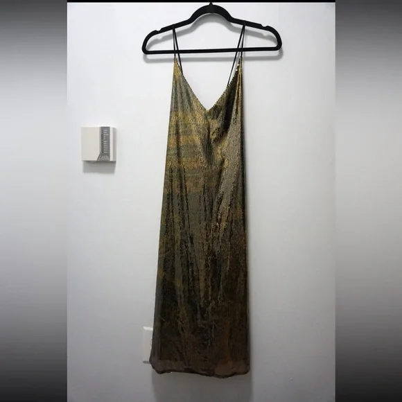 Scotch Soda Sequin Slip Midi Dress Cocktail Green Gold XS NWT